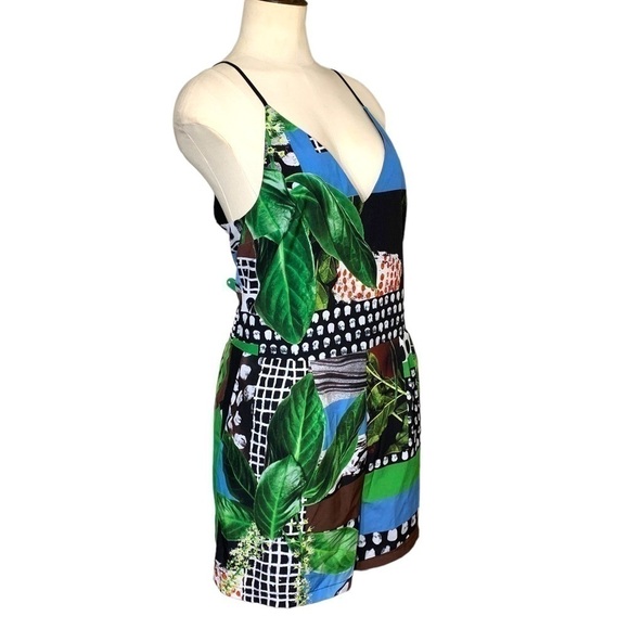 CLOVER Canyon Multi Media Colorful Tropical Print Flowy Shorts Romper V Neck L - Picture 3 of 11